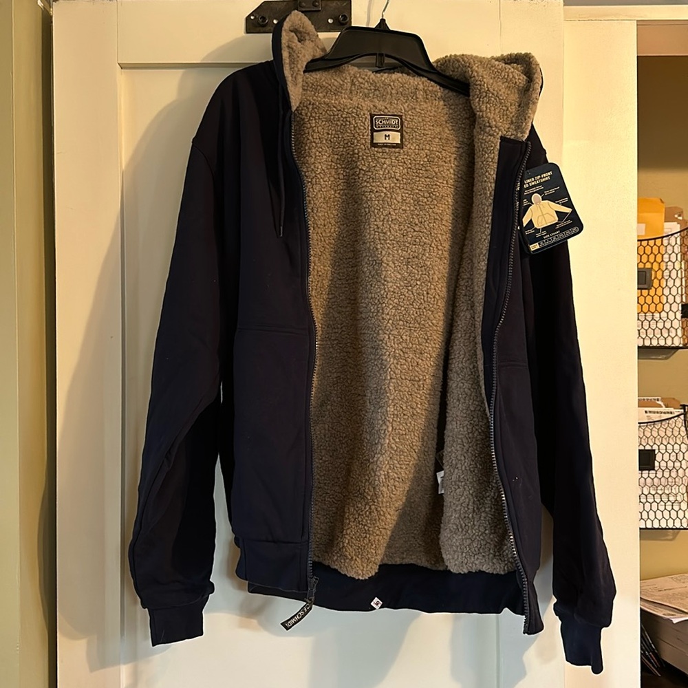 Navy Blue C E Schmidt Workwear Sherpa lined hoodie—size M